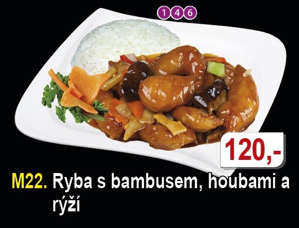 Ryba s bambusem a houbami