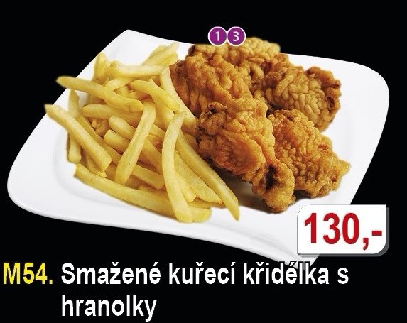 Smažené kuřecí křidélka s hranolky